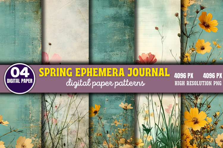 Spring Ephemera Journal Digital Paper PNG