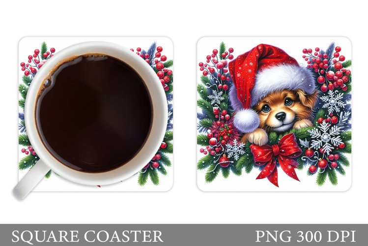 Christmas Dog Coaster Design. Christmas Coaster Sublimation example image 1