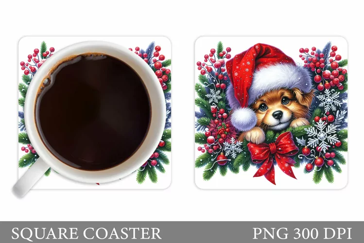 Christmas Dog Coaster Design. Christmas Coaster Sublimation