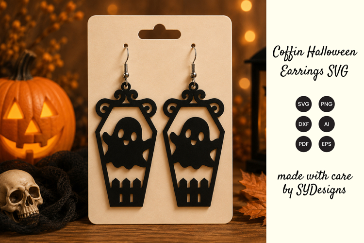 Coffin Halloween Earrings SVG -Laser Cut Spooky Earring