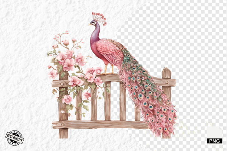 Pink Peacocks Garden Clipart - Peacock PNG