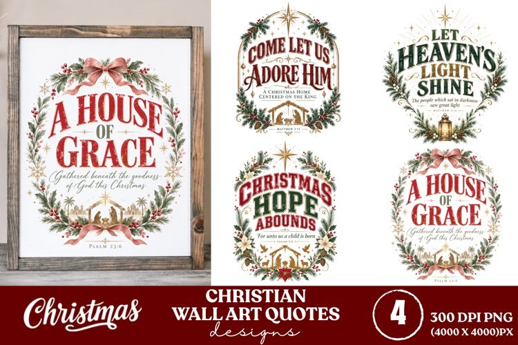 4 Christian Christmas Wall Art PNGs, 4 Bible Verse Christmas example image 1