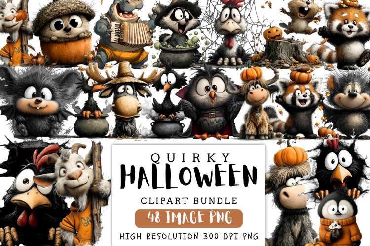 Quirky Halloween Clipart Bundle | Cute Spooky PNG Set