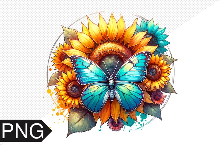 Butterfly and Sunflower Sublimation - Clipart PNG Design