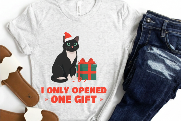 Tuxedo Cat Christmas PNG, I Only Opened One Gift PNG, Funny