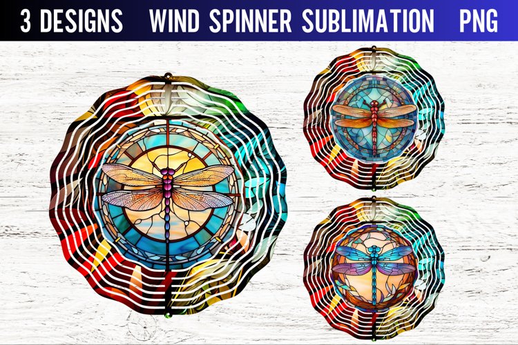 Stain Glass Dragonflies Wind Spinner Sublimation PNG