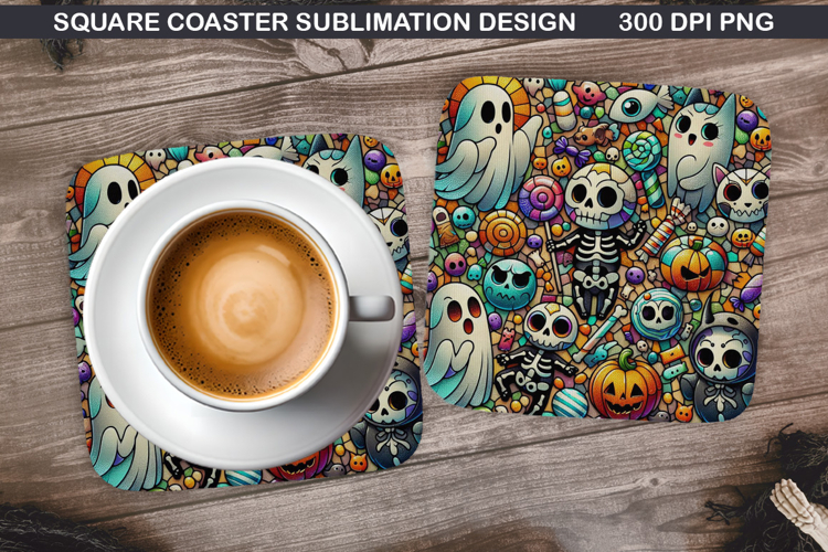 Ghost Coaster Sublimation, Halloween Coaster PNG Design example image 1