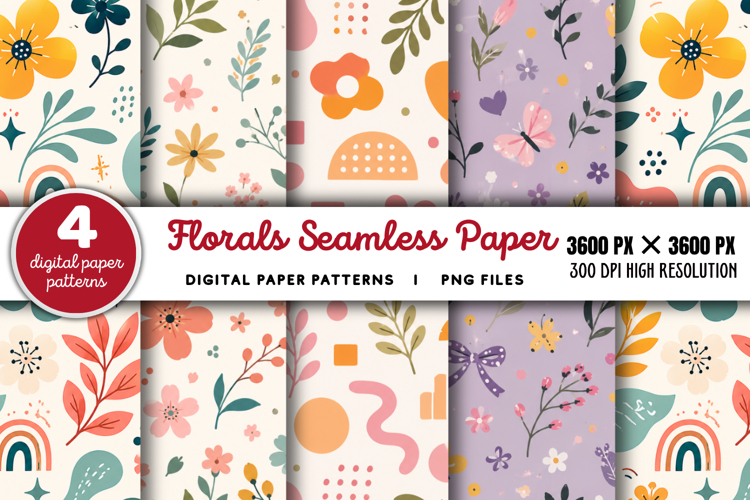 Checkered Florals Seamless Pattern PNG