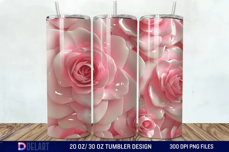 3D Flower Seamless Roses Tumbler Wrap