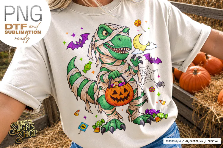 Halloween T Rex PNG, Mummy Dinosaur DTF