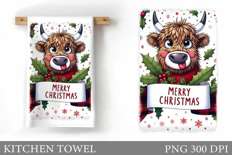Cute Cow Kitchen Towel. Christmas Cow Kitchen Towel Design