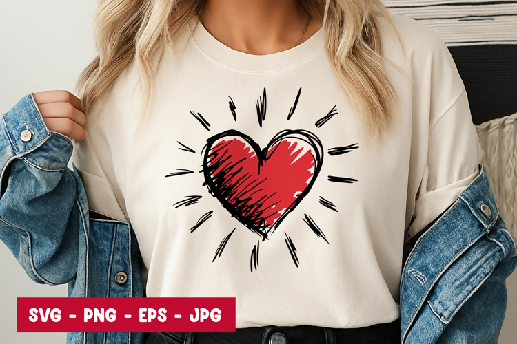 Bold Sketch Heart Radiant SVG PNG