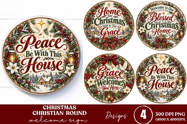4 Christian Christmas Round Sign PNGs, 4 Jesus Christmas Doo example image 1