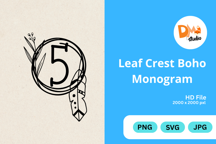 Leaf Crest Boho Monogram - Hand Drawn Botanical Letters