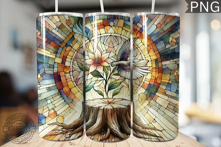 Watercolor Flower Wooden Stump Tumbler - High Quality 3Dpi