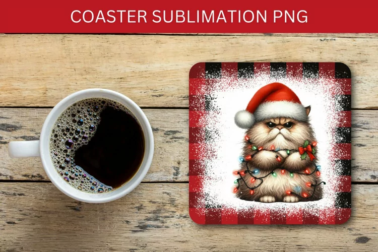 square coaster - grumpy christmas cat