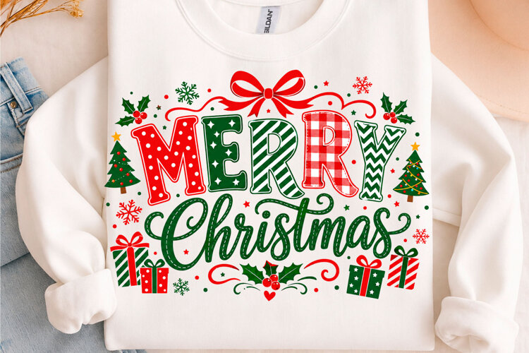 Merry Christmas Gift Typography Holiday T-Shirt Design example image 1