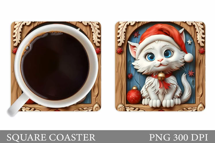 Christmas Cat Coaster Design. Christmas Coaster Sublimation