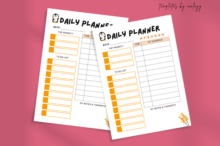 Canva Editable Daily Planner Template, Cute