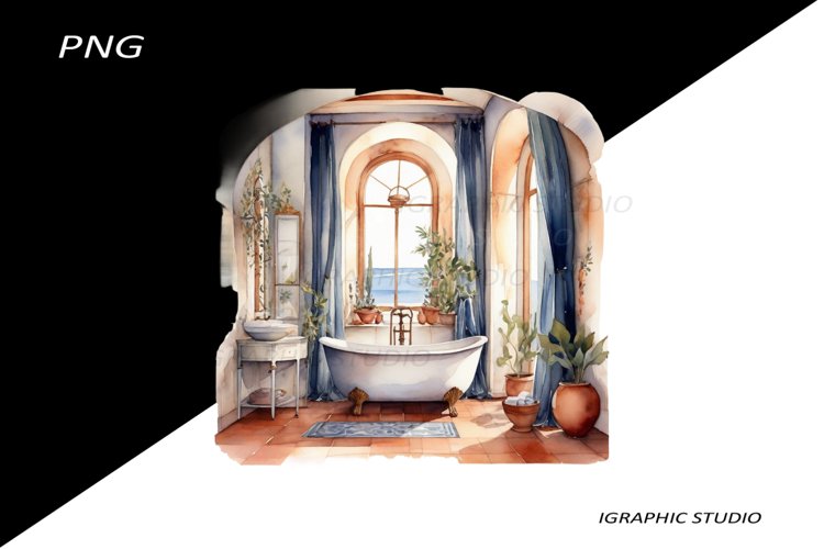 Mediterranean Bathroom Clipart, Shabby Chic,