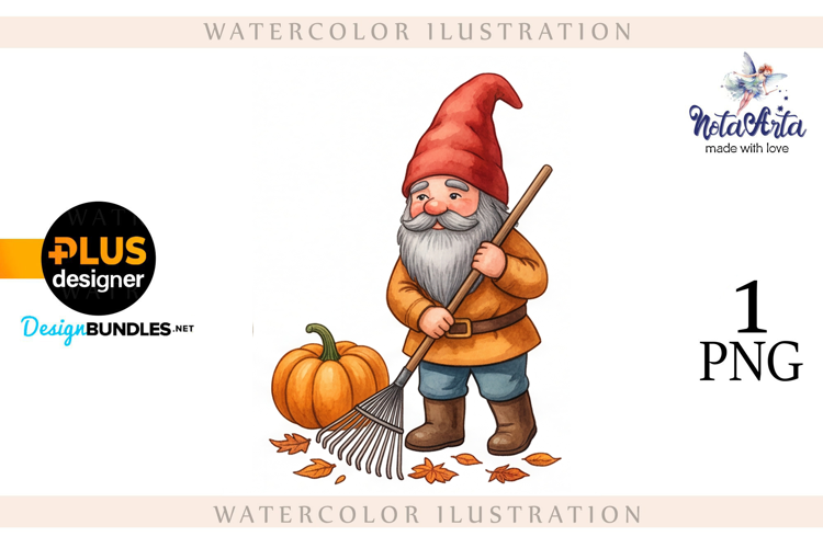 Gnomes with Pumpkin Harvest in Watercolor Style