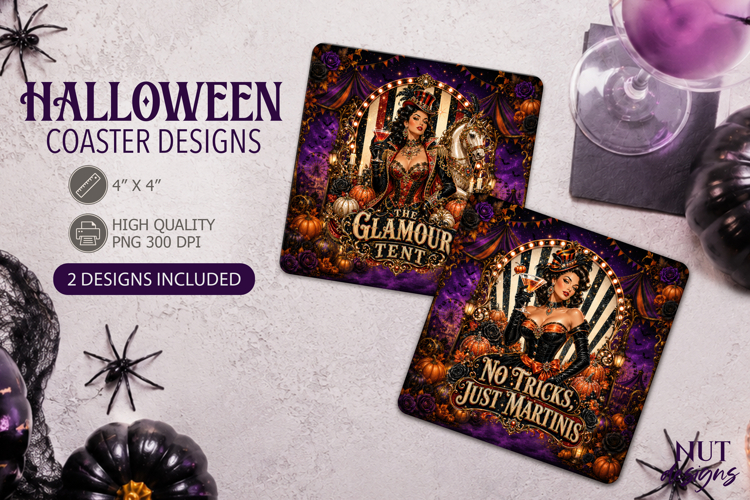 Witch Vintage Carnival Halloween decor square Coaster