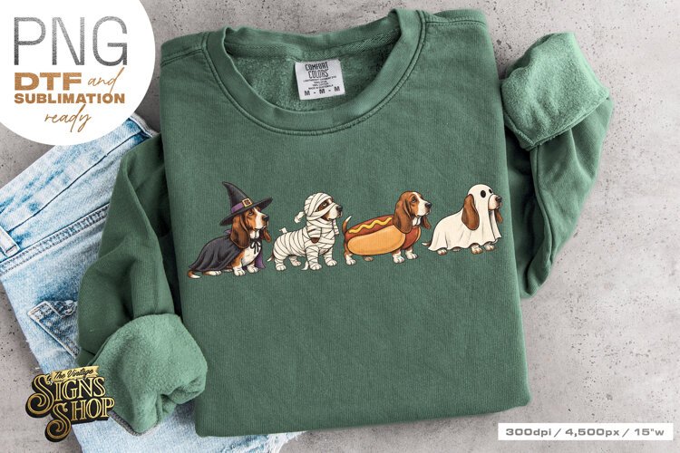 Halloween Basset Hound DTF PNG example image 1