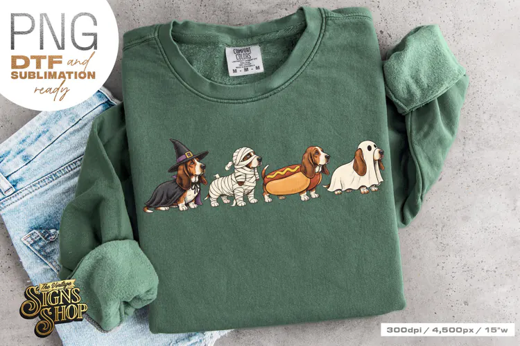 Halloween Basset Hound DTF PNG