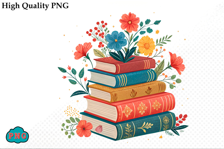 Watercolor Floral Books Clipart PNG