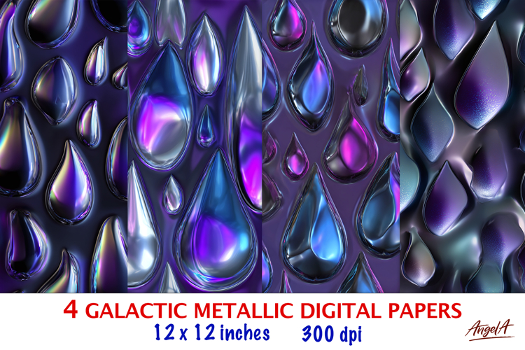 Dark purple digital paper, Iridescent digital paper, drops
