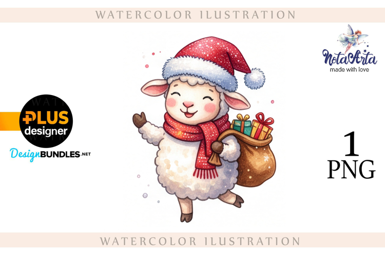 Christmas Sheep in Watercolor Style