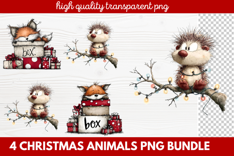 4 Christmas Animals PNG | Cute Festive Wildlife Clipart