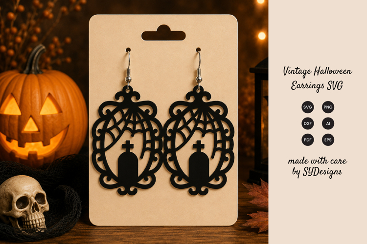 Vintage Halloween Earrings SVG - Laser Cut Spooky SVG