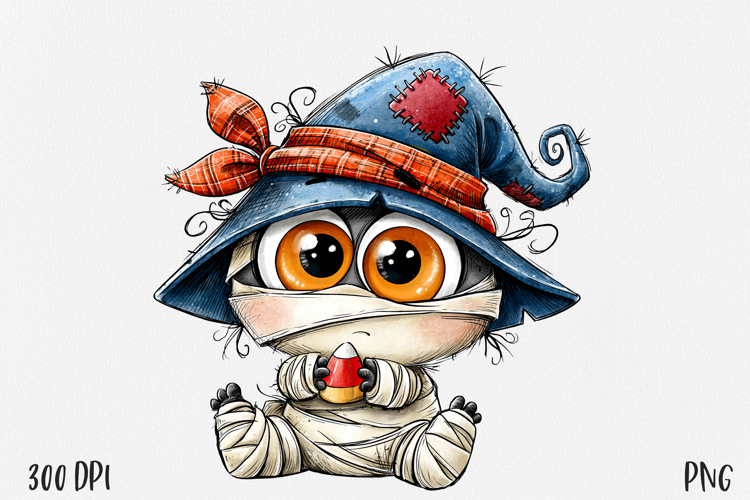 Halloween Mummy PNG, Witch Hat Sublimation Clipart