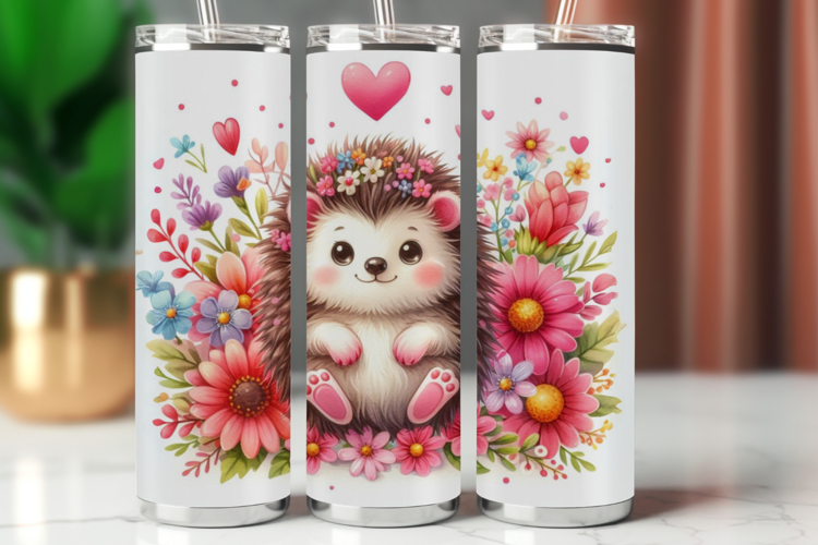 Tumbler Wrap 20 oz - floral hedgehog