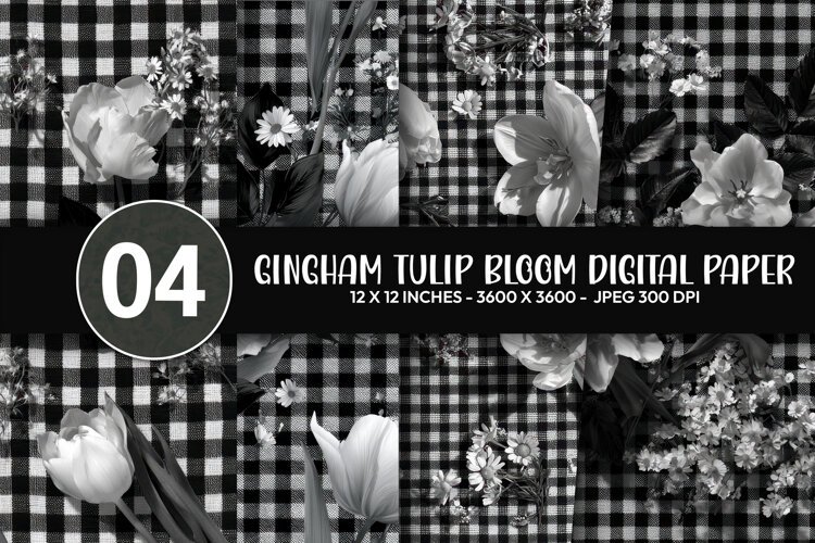 Gingham Tulip Bloom Digital Paper example image 1