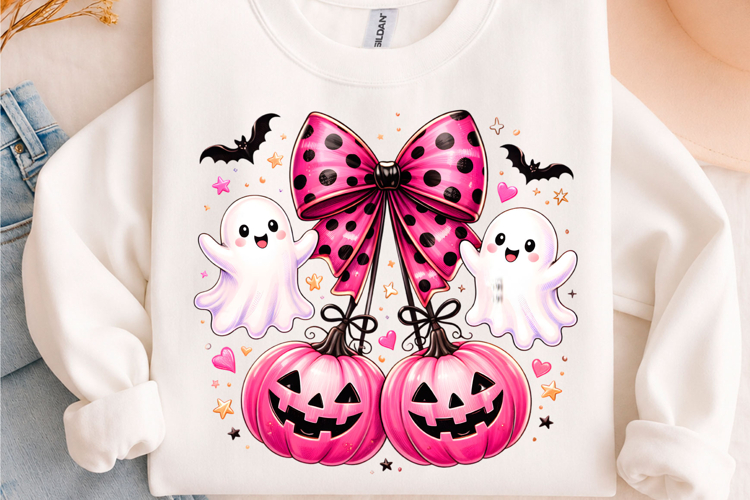 Pink Coquette Ghost Pumpkin Halloween PNG