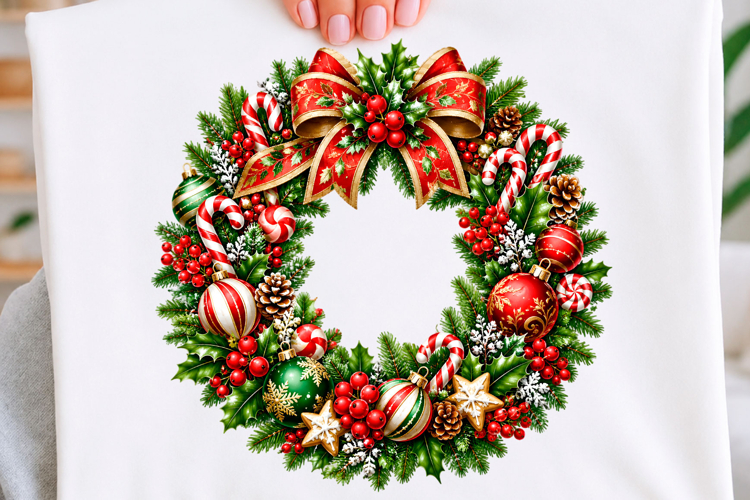 Candy Cane Christmas Wreath T-shirt Png