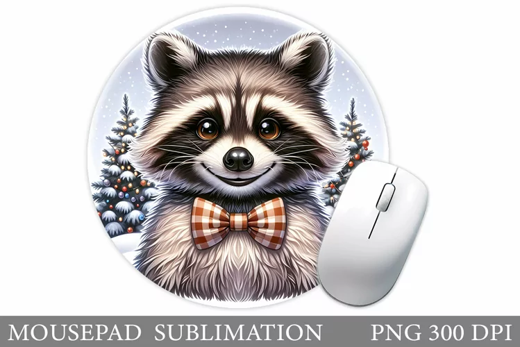 Cute Raccoon Mouse Pad. Christmas Mouse Pad Design