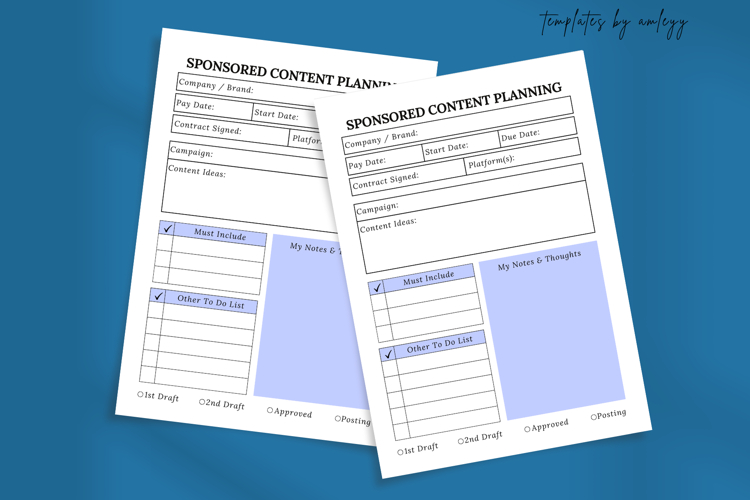 Canva Sponsored Content Planning Template, Influencer Market