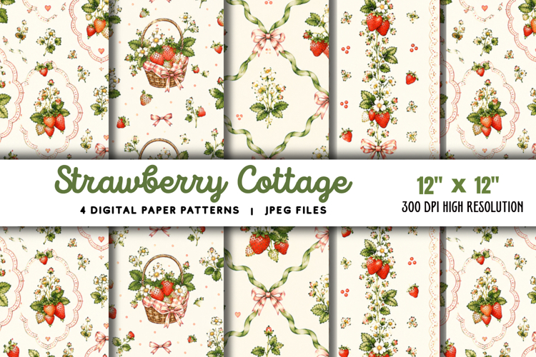 Strawberry Cottage Digital Paper JPG
