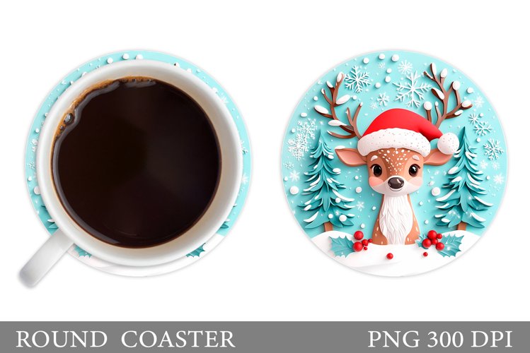 Christmas Deer Coaster Design. Christmas Coaster Sublimation example image 1