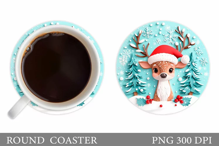 Christmas Deer Coaster Design. Christmas Coaster Sublimation