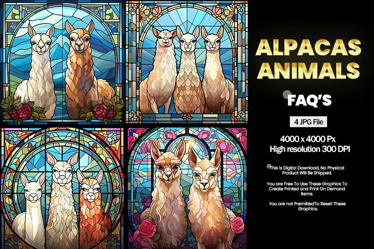 Alpacas Stained Glass Square Coaster - 04 Variations