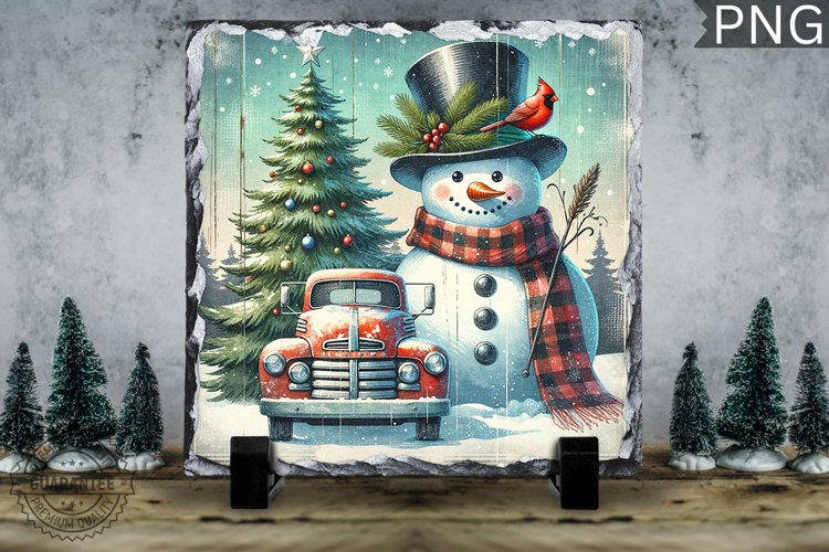 Christmas Snowman, Christmas Square Sublimation Slate Design example image 1