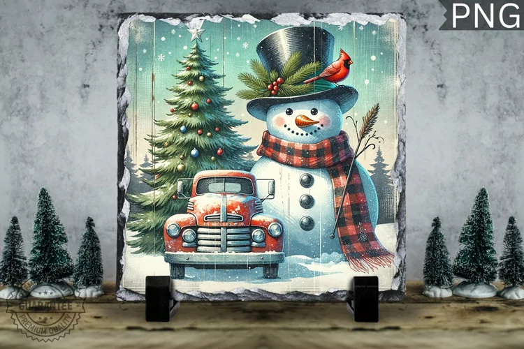 Christmas Snowman, Christmas Square Sublimation Slate Design
