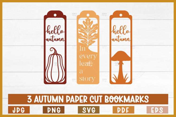 3 Autumn Paper Cut Bookmarks SVG