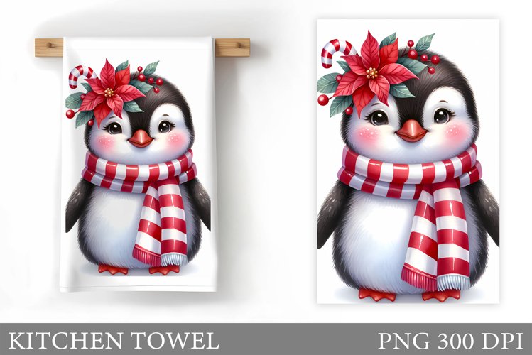 Cute Penguin Kitchen Towel. Christmas Penguin Kitchen Towel example image 1