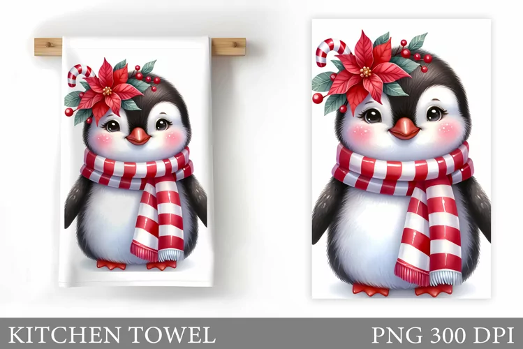 Cute Penguin Kitchen Towel. Christmas Penguin Kitchen Towel