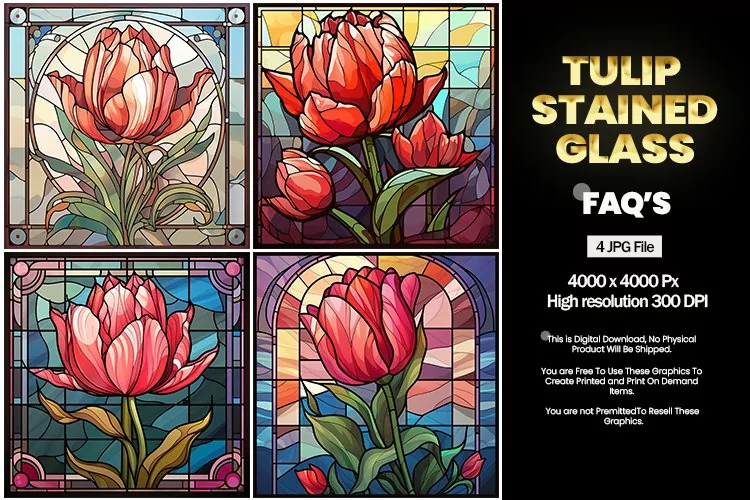 Stained Glass Tulip Square Coaster - 04 Variations
